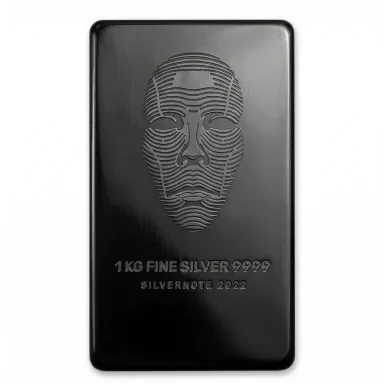 1 kilo .9999 fine silver bar with black etched portrait finish